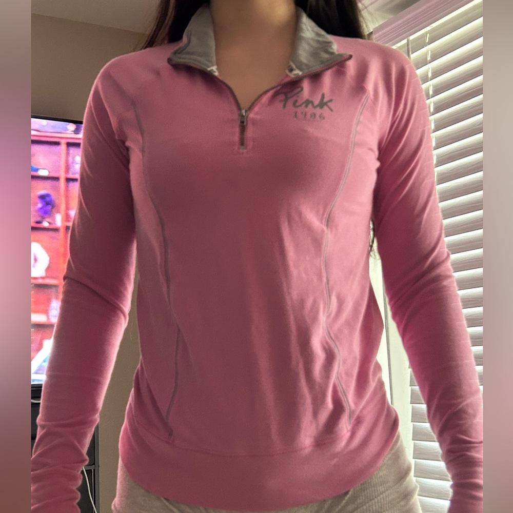 PINK Victoria's Secret Pink Long Sleeve Fitted Polo Sweatshirt